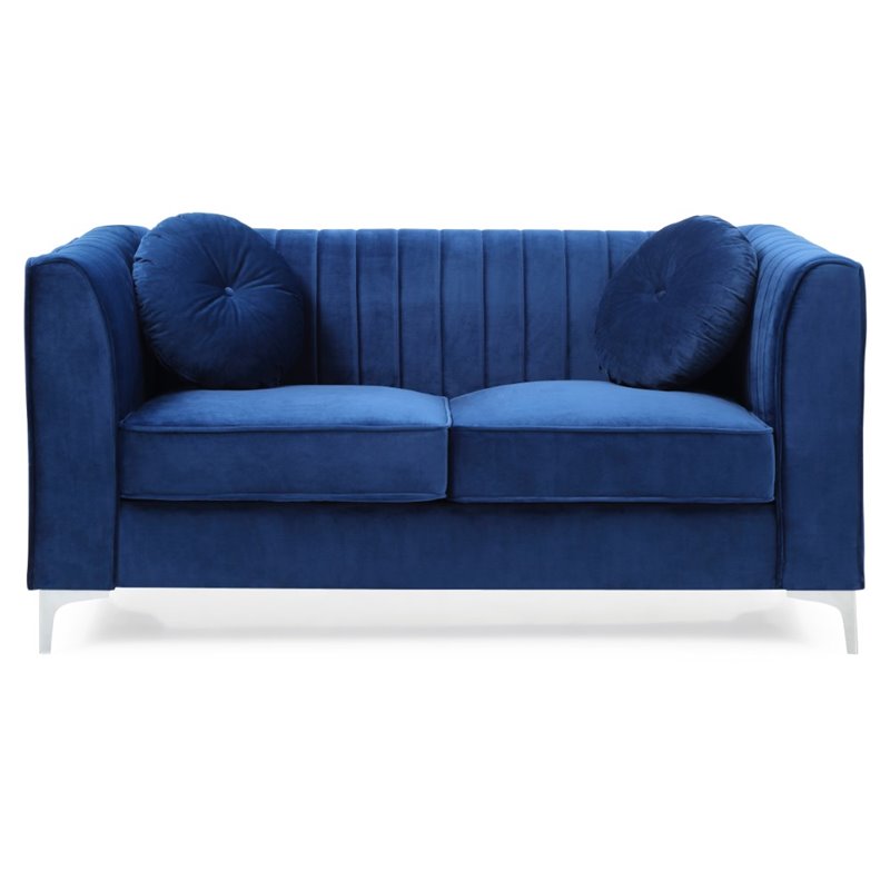 Maklaine Soft Velvet Navy Blue Loveseat Rectangular Channel Quilted 65