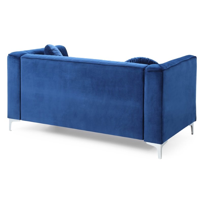 Maklaine Soft Velvet Navy Blue Loveseat Rectangular Channel Quilted 65