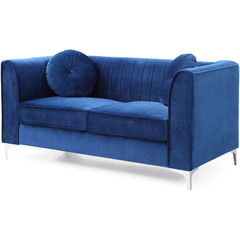 Maklaine Soft Velvet Navy Blue Loveseat Rectangular Channel Quilted 65