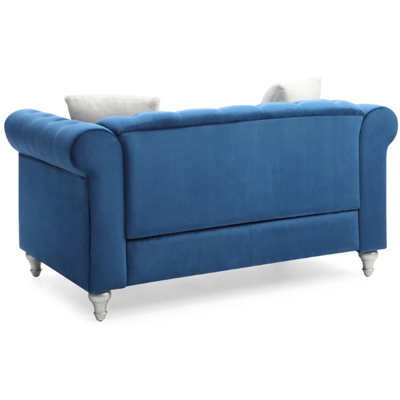 Maklaine Contemporary Soft Velvet Loveseat in Navy Blue Finish