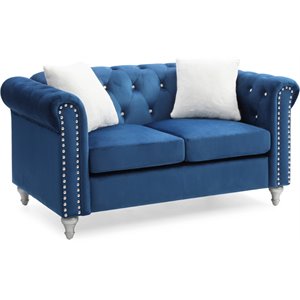 Maklaine Contemporary Soft Velvet Loveseat in Navy Blue Finish