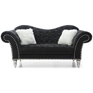 Maklaine Velvet Black Loveseat Rectangular Deep Tufted 110&quot Unassembled