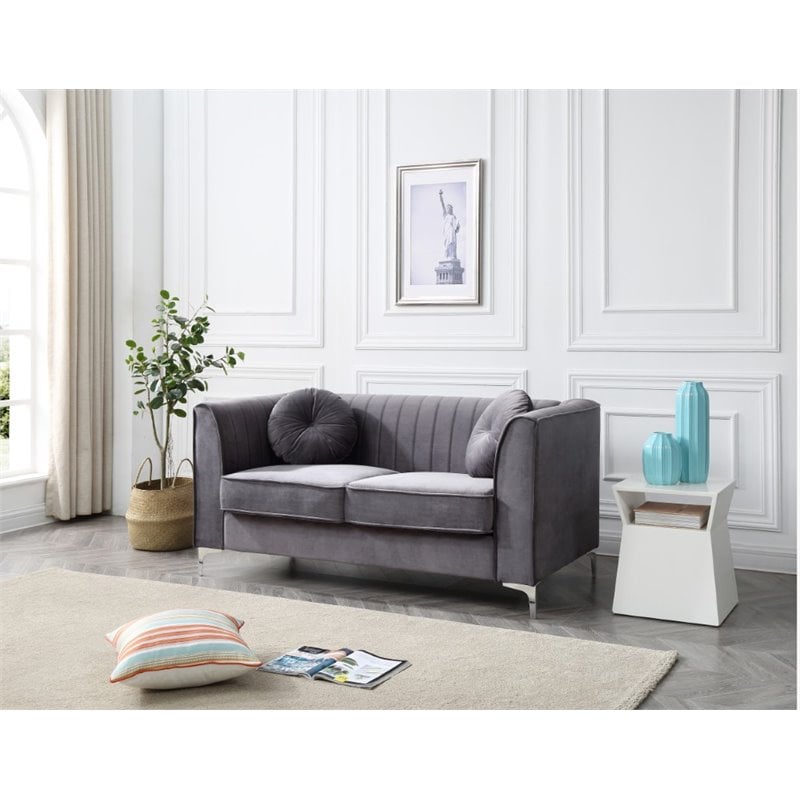 Maklaine Contemporary styled Soft Velvet Loveseat in Gray Finish
