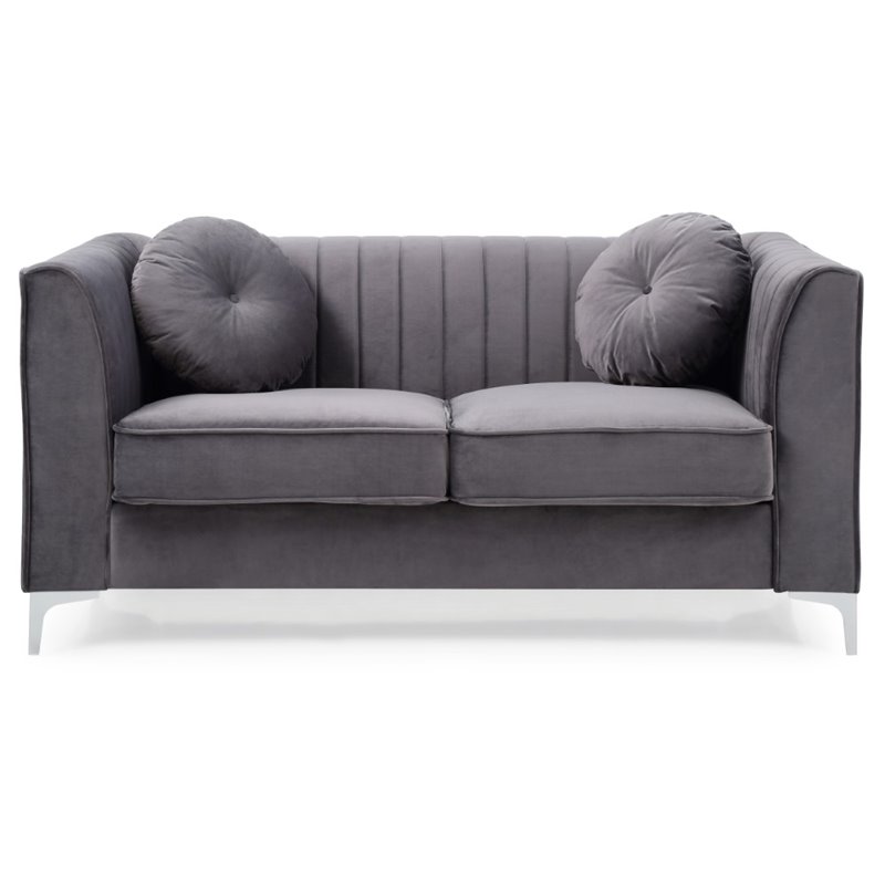 Maklaine Contemporary styled Soft Velvet Loveseat in Gray Finish