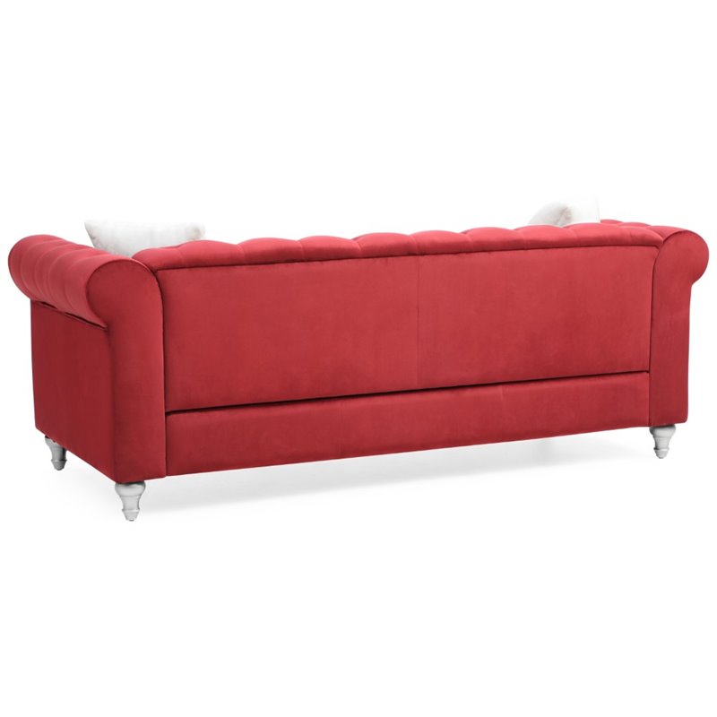 Maklaine Contemporary styled Soft Velvet Sofa in Burgundy Finish