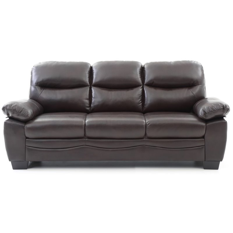 Maklaine Faux Leather Sofa with Tufted Back in Dark Brown Finish