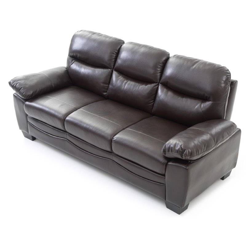 Maklaine Faux Leather Sofa with Tufted Back in Dark Brown Finish