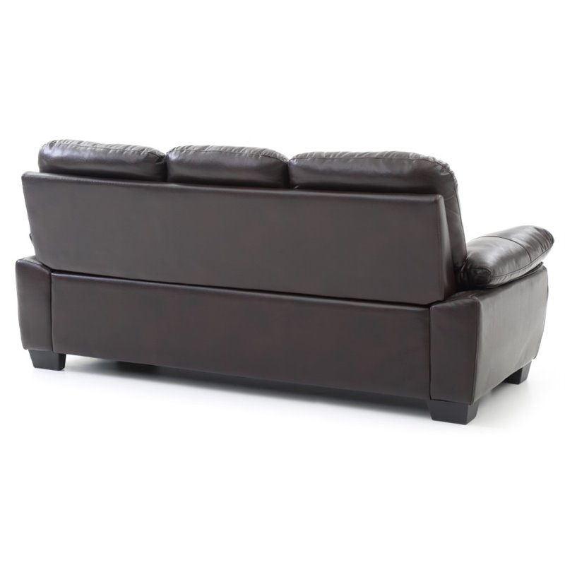 Maklaine Faux Leather Sofa with Tufted Back in Dark Brown Finish