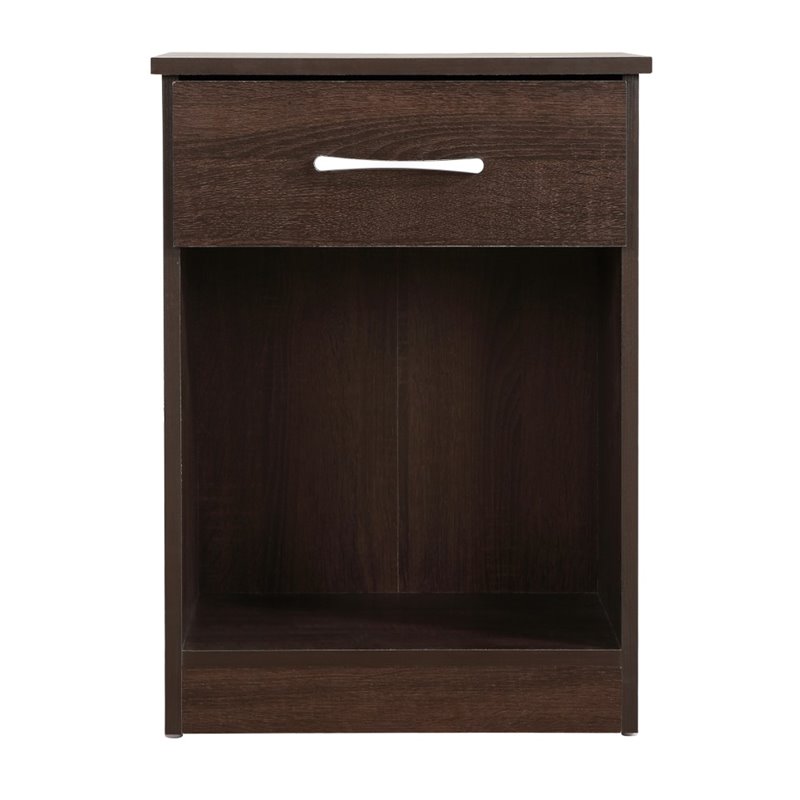 Maklaine Engineered Wood 1-Drawer Bedroom Nightstand in Wenge