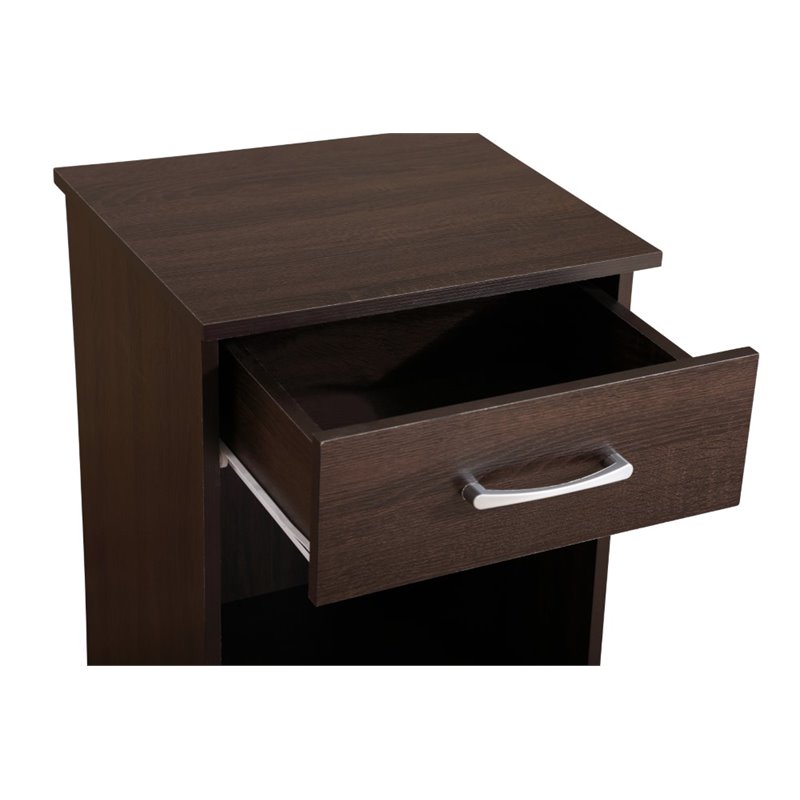 Maklaine Engineered Wood 1-Drawer Bedroom Nightstand in Wenge