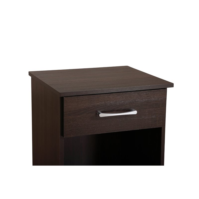 Maklaine Engineered Wood 1-Drawer Bedroom Nightstand in Wenge