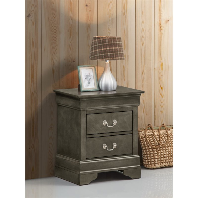 Maklaine Traditional Engineered Wood 2 Drawer Nightstand in Gray