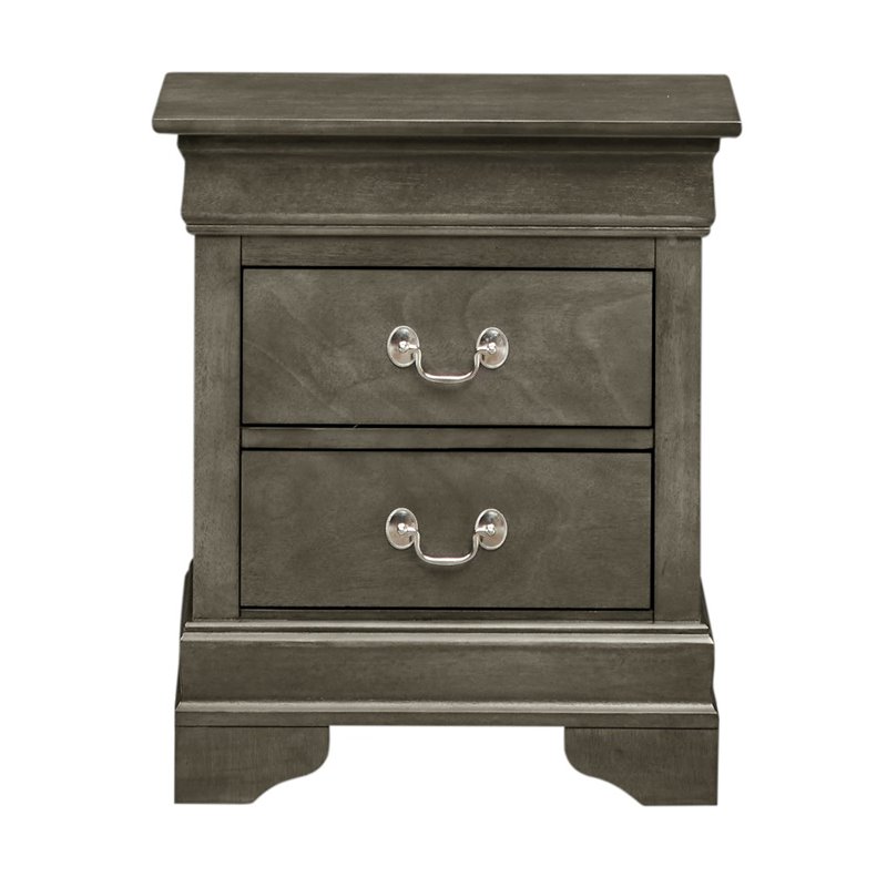 Maklaine Traditional Engineered Wood 2 Drawer Nightstand in Gray