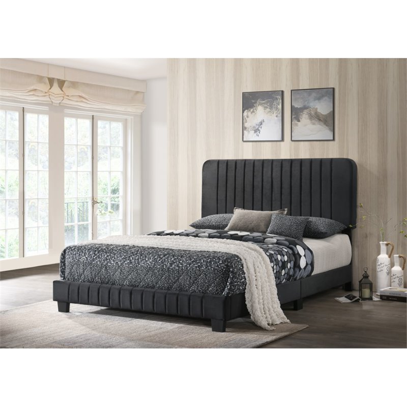Maklaine Modern Upholstered Velvet Upholstered King Bed in Black