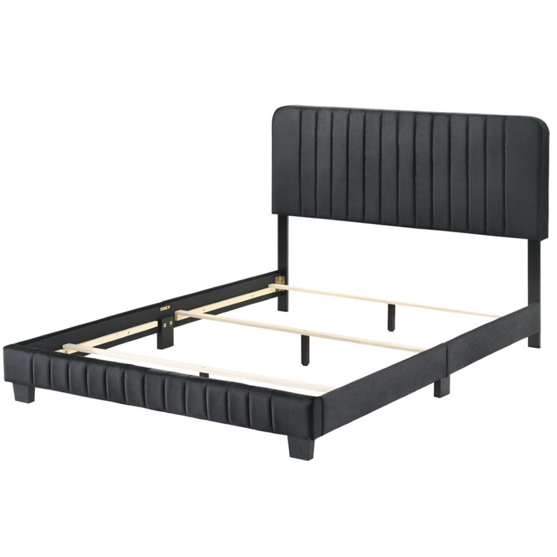 Maklaine Modern Upholstered Velvet Upholstered King Bed in Black