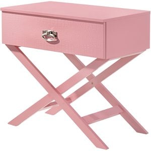 Maklaine Contemporary Engineered Wood 1-Drawer Bedroom Nightstand in Pink