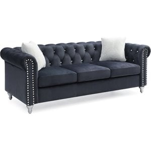 Maklaine Contemporary Velvet Sofa Tufted with Faux Jewels in Black