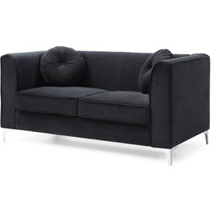 Maklaine Contemporary Soft Velvet Channel Tufted Loveseat in Black
