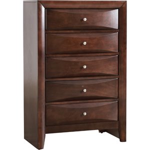 Maklaine Contemporary Engineered Wood 5 Drawer Chest in Cappuccino