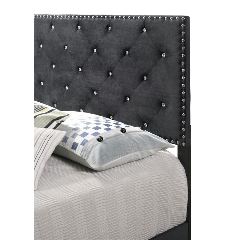 Maklaine Transitional Upholstered Velvet Full Bed in Black Finish