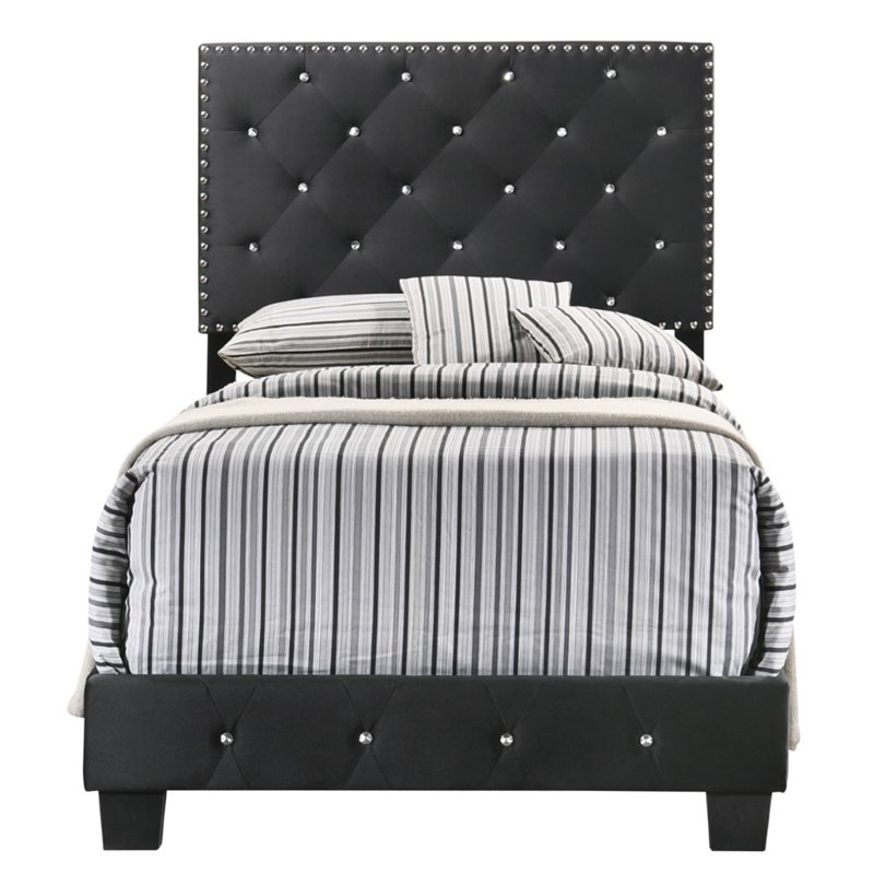 Maklaine Velvet Black Upholstered Twin Bed Rectangular Tufted 47
