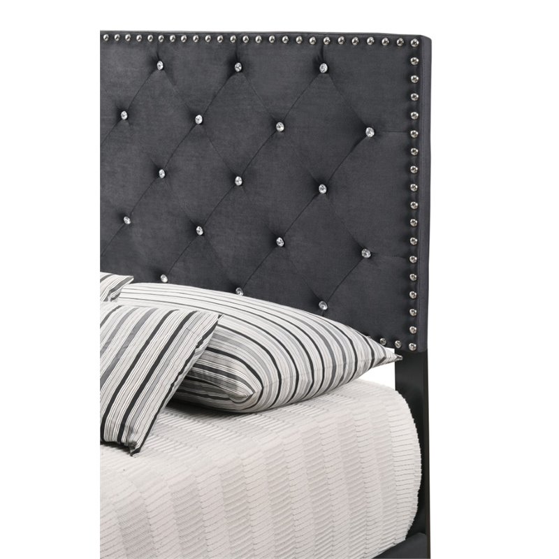 Maklaine Velvet Black Upholstered Twin Bed Rectangular Tufted 47
