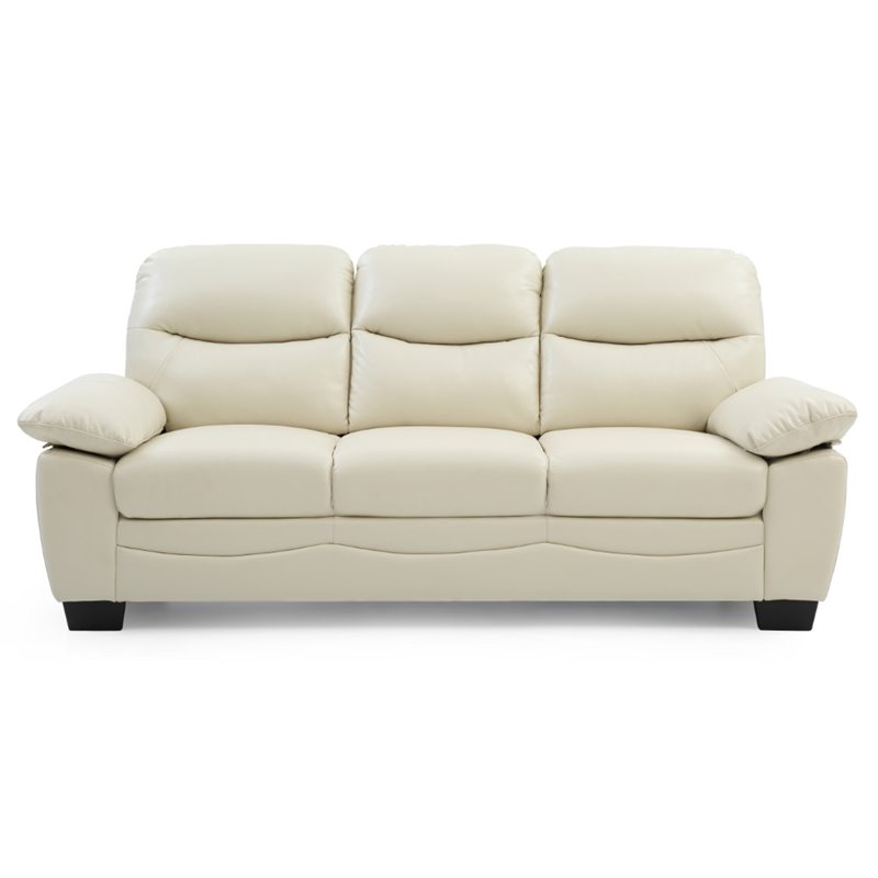 Maklaine Faux Leather Tufted Back Sofa with Padded Arms in Pearl Finish