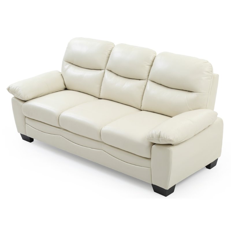 Maklaine Faux Leather Tufted Back Sofa with Padded Arms in Pearl Finish
