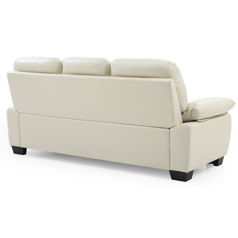 Maklaine Faux Leather Tufted Back Sofa with Padded Arms in Pearl Finish