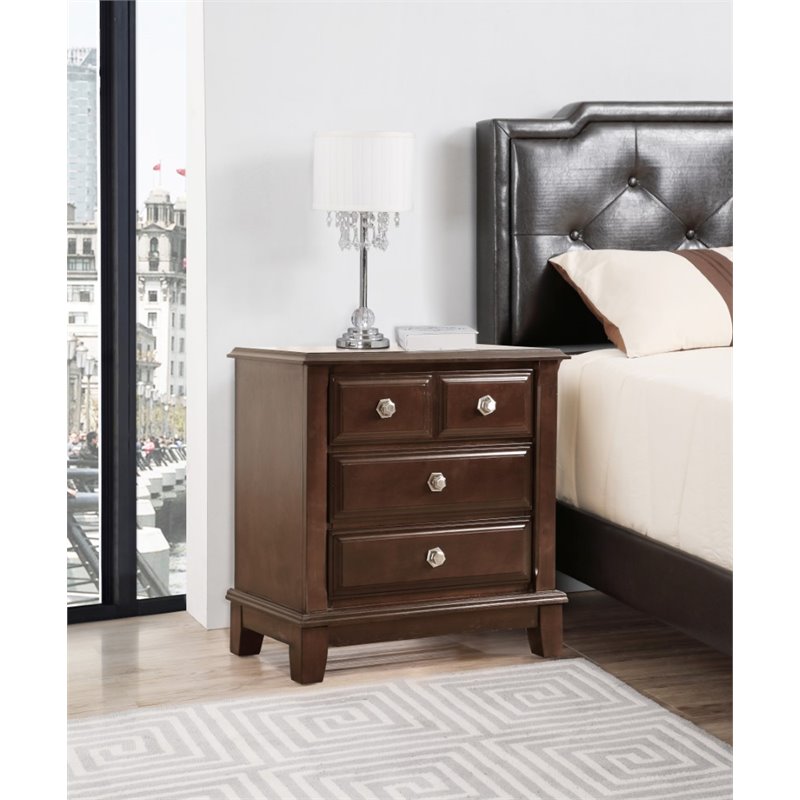 Maklaine Transitional Engineered Wood 3 Drawer Nightstand in Cappuccino