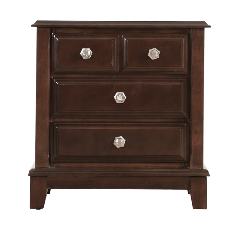 Maklaine Transitional Engineered Wood 3 Drawer Nightstand in Cappuccino