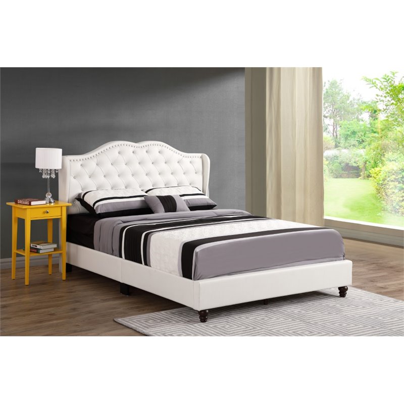 Maklaine Transitional Faux Leather Upholstered Full Bed in White