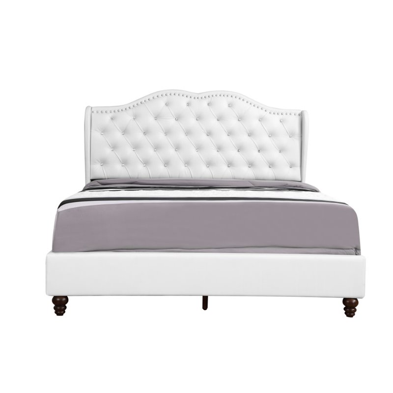 Maklaine Transitional Faux Leather Upholstered Full Bed in White