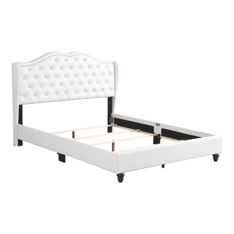 Maklaine Transitional Faux Leather Upholstered Full Bed in White
