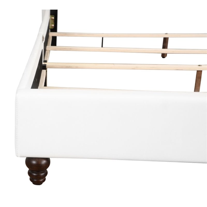 Maklaine Transitional Faux Leather Upholstered Full Bed in White