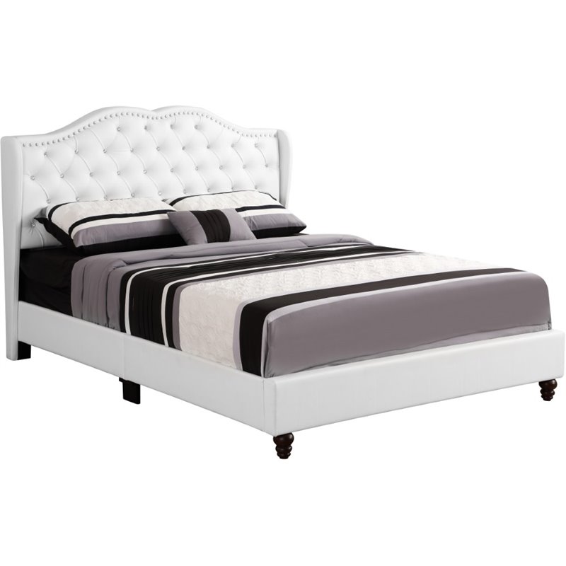 Maklaine Transitional Faux Leather Upholstered Full Bed in White