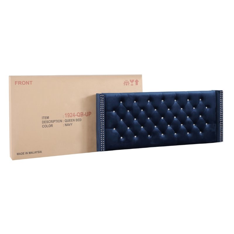 Maklaine Transitional Upholstered Velvet Full Bed in Navy Blue
