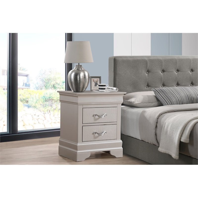 Maklaine Transitional Engineered Wood 2 Drawer Nightstand in Silver Champagne