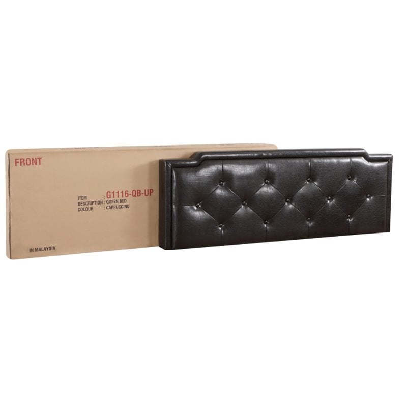 Maklaine Transitional Faux Leather Upholstered Queen Bed in Cappuccino