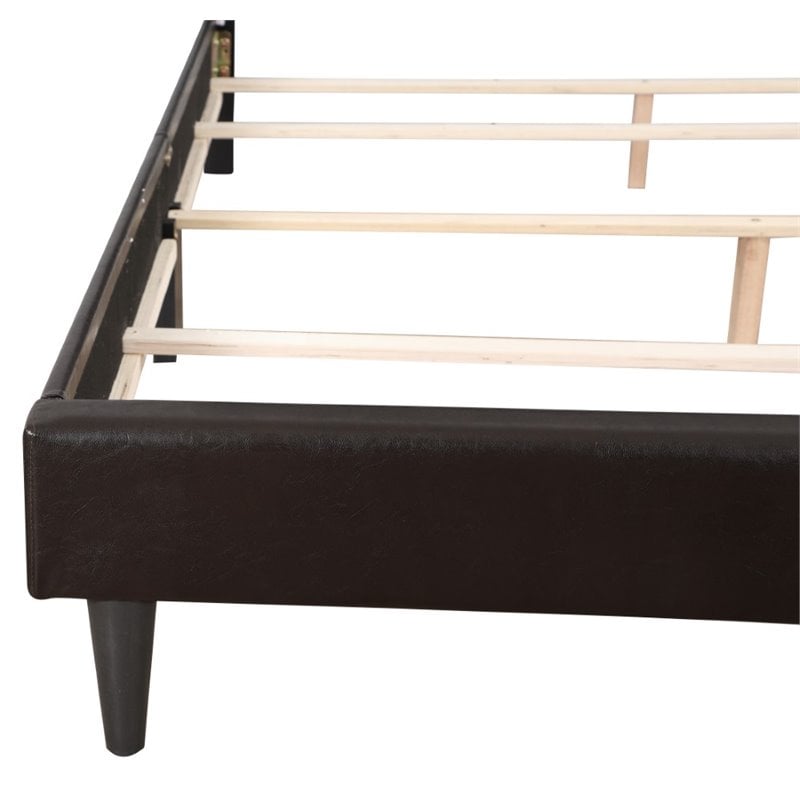Maklaine Transitional Faux Leather Upholstered Queen Bed in Cappuccino