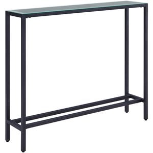 Maklaine Engineered Wood 36&quot Glass Top Console Table in Gray