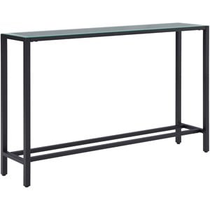 Maklaine 56&quot Engineered Wood Glass Top Console Table in Black