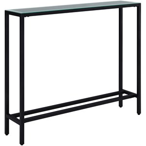 Maklaine 36&quot Engineered Wood Glass Top Console Table in Black