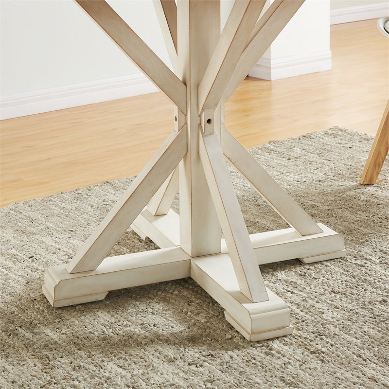 Maklaine Transitional Farmhouse Round Dining Table in Brown and White