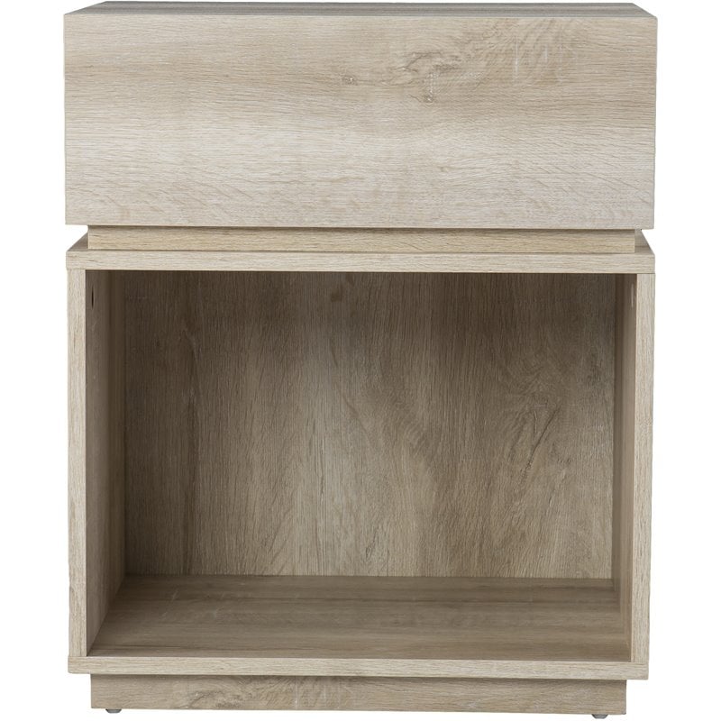 Maklaine Transitional Engineered Wood Charging Side Table in Oak