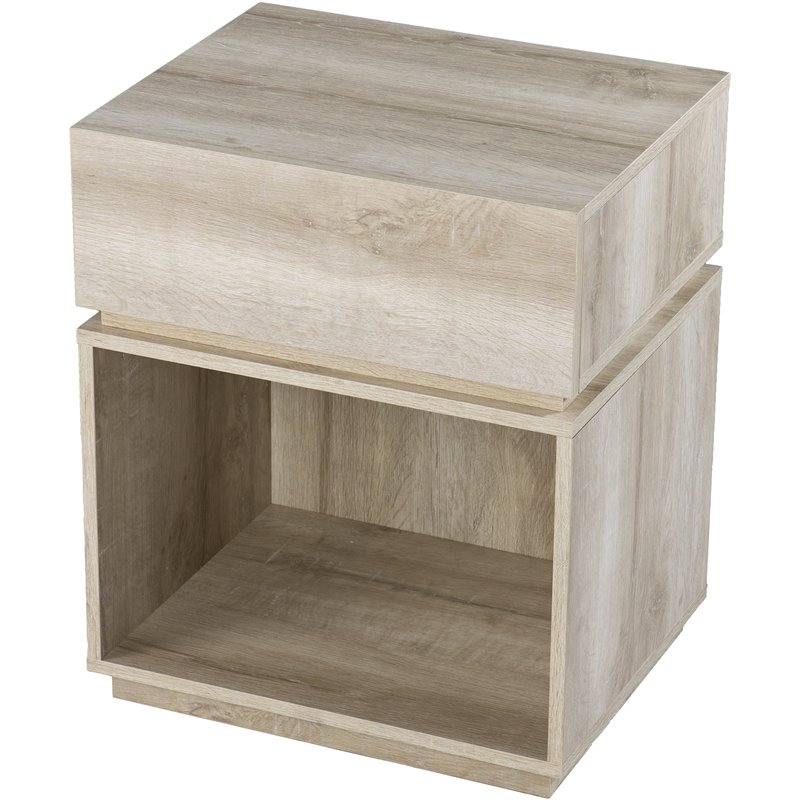 Maklaine Transitional Engineered Wood Charging Side Table in Oak