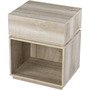 Maklaine Transitional Engineered Wood Charging Side Table in Oak