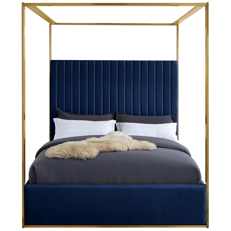 Maklaine Contemporary designed Navy Finished Velvet King Bed