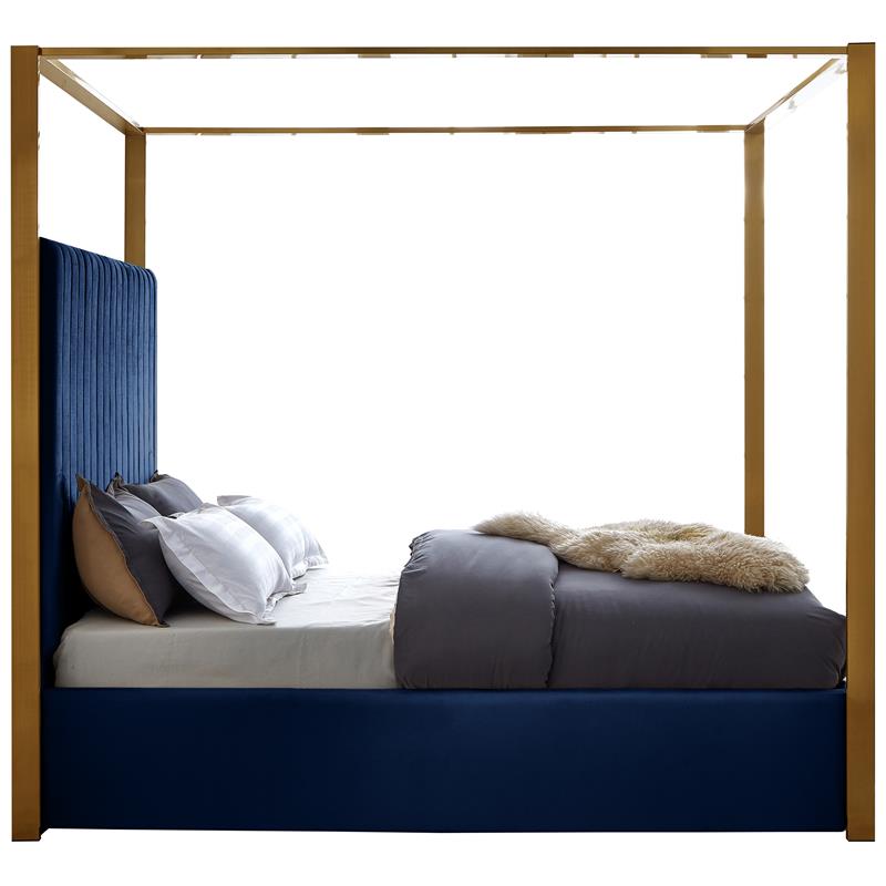 Maklaine Contemporary designed Navy Finished Velvet King Bed