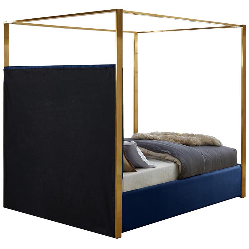 Maklaine Contemporary designed Navy Finished Velvet King Bed